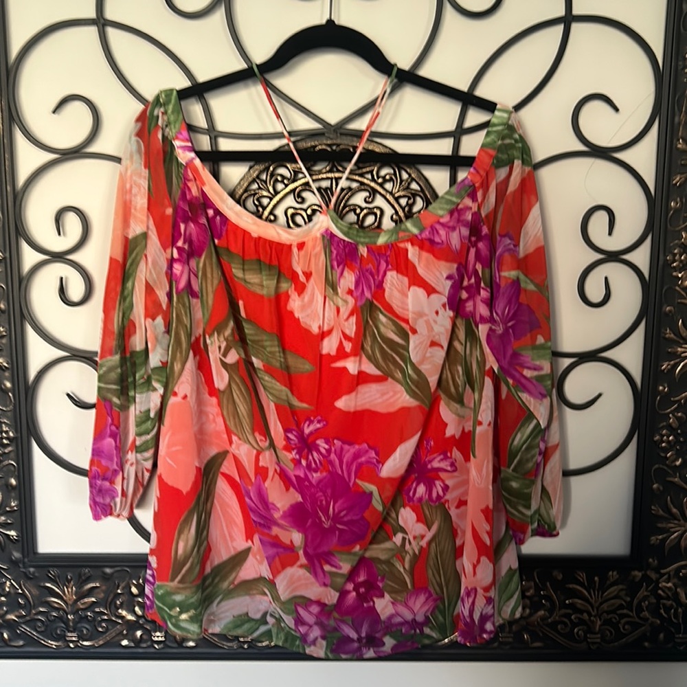 INC flowered cold shoulder top